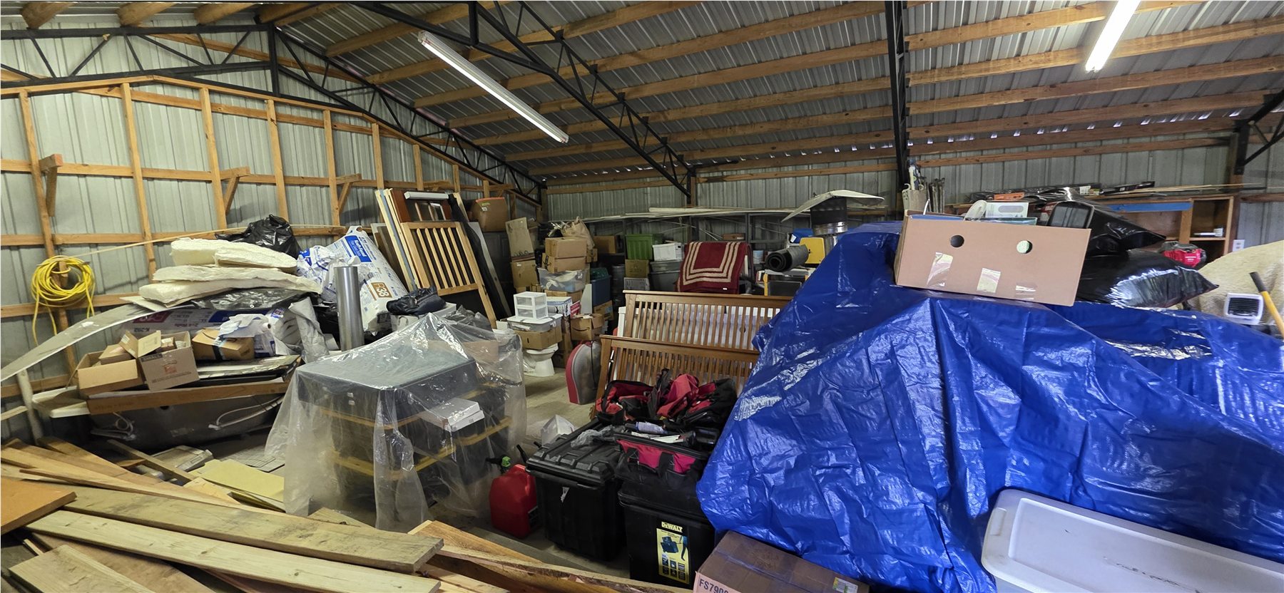Stored materials inside the barn