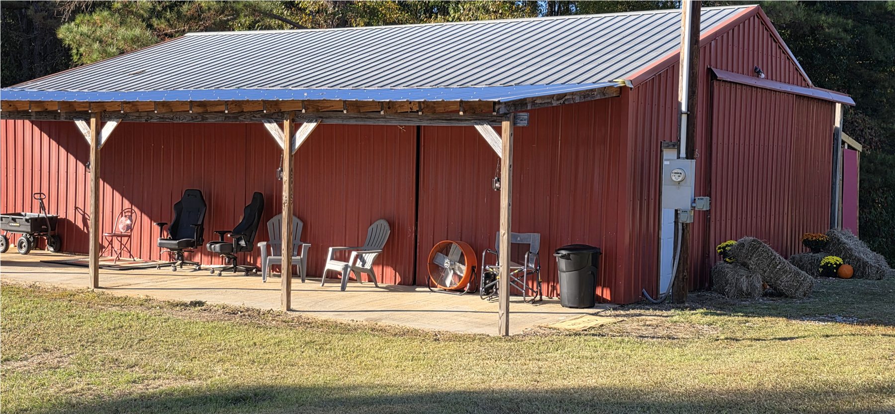 Completed covered front of the barn
