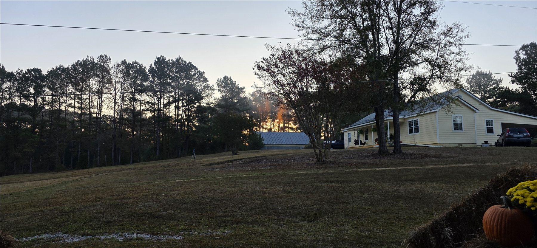 Main house across the morning lawn